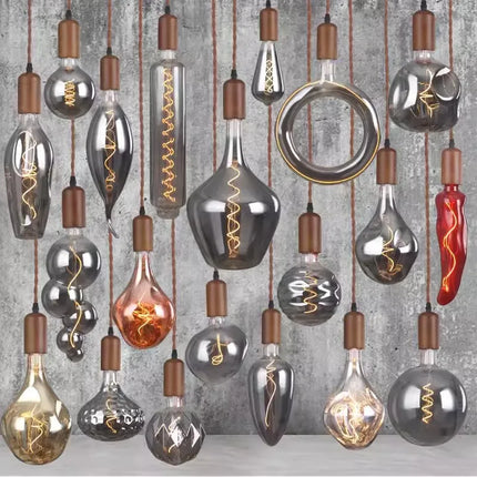 Lustre rétro en verre d'art avec bois massif pour intérieur — LZ4X9P