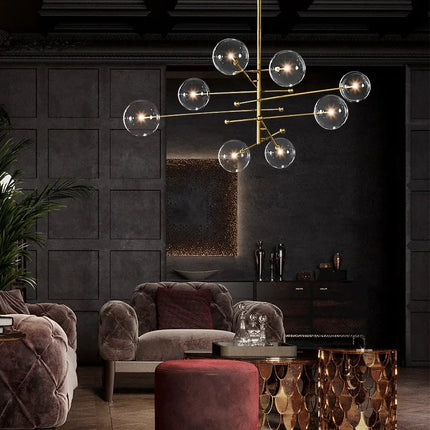Suspension boule de verre LED design nordique noir et or pour salon — LZ4X9P2