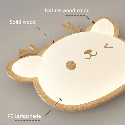 Plafonnier LED nordique en bois massif avec motifs cerf et élan — LZ4X9T2