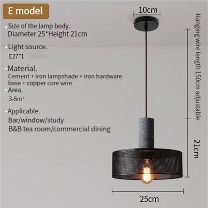 Suspension industrielle en béton avec abat-jour en fer — LZ4X9P