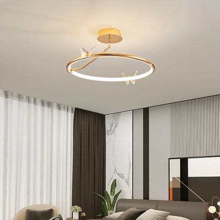 Lustre moderne en forme de papillon avec anneau doré décoratif — LZ7XQ2