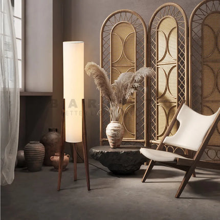 Lampadaire japonais en bois massif style rétro wabi-sabi — LZ4X9T2
