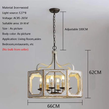 Lustre rétro américain en bois massif pour villa vintage — LZ4Q7N2