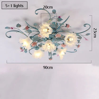 Plafonnier LED en fer fait main avec motif fleur de rose style américano-coréen — LZ4X9P