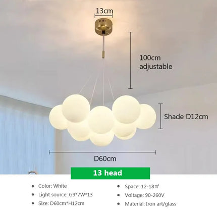 Lustre suspension moderne à boules blanches LED pour salon et salle à manger — LZ4X9Q