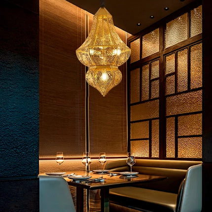 suspension vintage asiatique design doré pour bar et restaurant