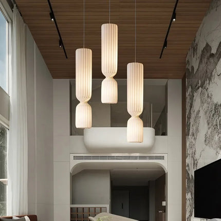 Suspension cylindrique en soie design danois pour escalier et salon — LZ4X9P