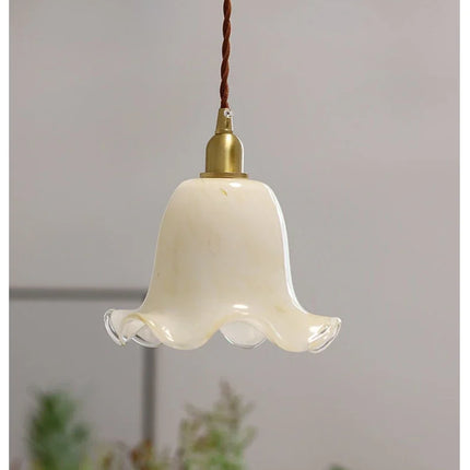 Suspension LED rétro en laiton et verre à motif floral minimaliste — LZ4X9J