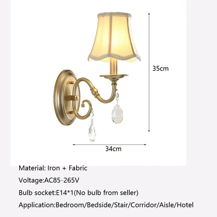Applique murale en cristal et tissu style rural américain pour hôtel — LZ4X9P2