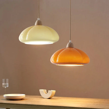Suspension citrouille en verre LED style japonais vintage bois — LZ4X9P
