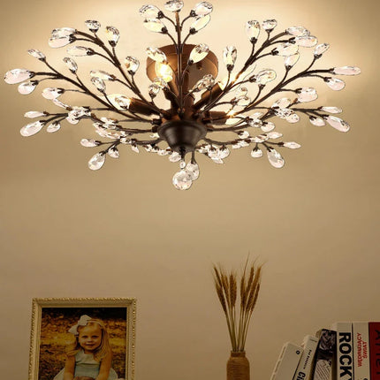 Lustre vintage noir en métal avec suspensions en cristal pour intérieur moderne — LZ4X9P2