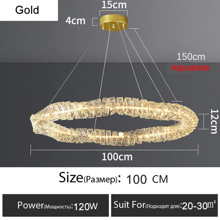 Lustre anneau LED dimmable en cristal pour intérieur moderne — LZ7XQ2