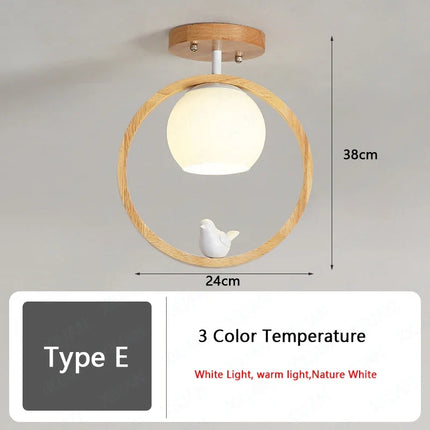 Plafonnier LED nordique en bois avec 3 températures de lumière — LZ4Q9T1