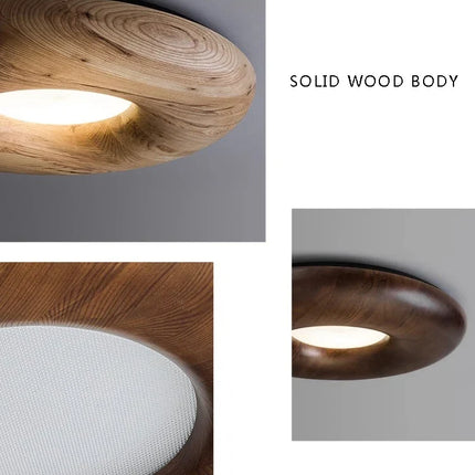 Plafonnier LED grand format en bois foncé style rétro moderne — LZ4X9T2