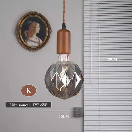 Lustre rétro en verre d'art avec bois massif pour intérieur — LZ4X9P