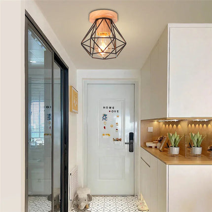Plafonnier E27 en fer et bois style nordique pour salon et cuisine — LZ4G7D