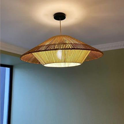 Suspension rétro en rotin style wabi sabi pour bar et restaurant — LZ4X9M