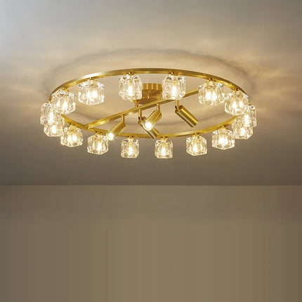 Plafonnier LED cube cristal design moderne cuivre et noir argenté — LZ4X9J2