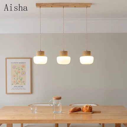 Suspension en verre blanc style wabi-sabi avec corde de chanvre — LZ4X9T2