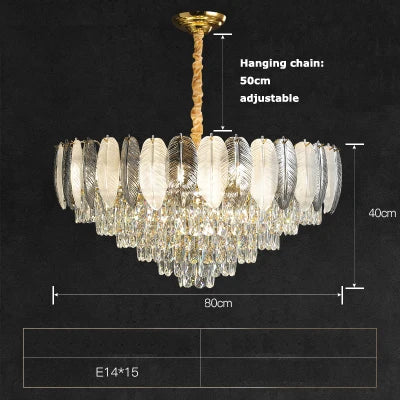 Lustre suspension LED art déco en cristal avec plumes blanches et grises — LZ4X9T2