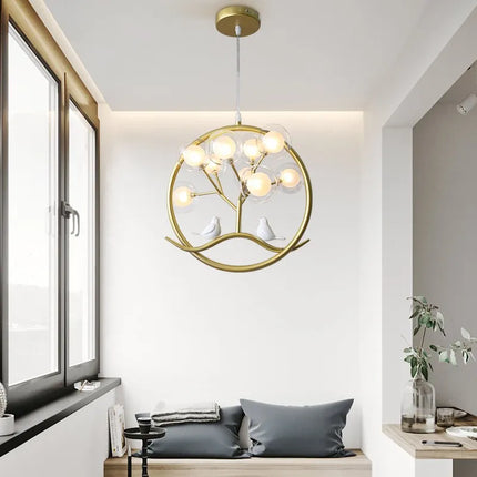 Lustre suspension cage à oiseaux design nordique branche d'arbre — LZ4M9Q1