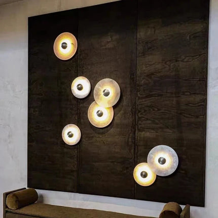 Applique murale ronde en marbre naturel et métal doré LED — LZ4X9P2