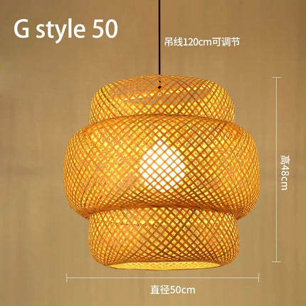 Lustre suspension style chinois fait main en bambou tressé vintage — LZ4Q9X