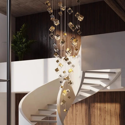 Suspension plafonnier carré en cristal style Scandinavie pour escalier et salon — LZ4X9T2