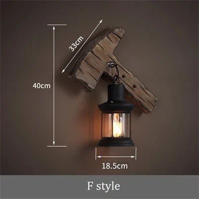 Applique murale vintage en bois avec abat-jour métal et verre — LZ4X9T
