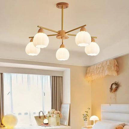 Lustre suspension moderne en bois et verre style japonais — LZ4X9Q