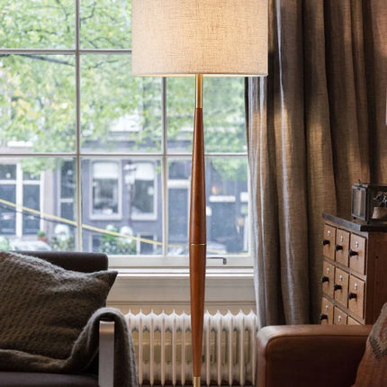 Lampadaire en bois de noyer avec abat-jour en tissu décoratif — LZ4X9M