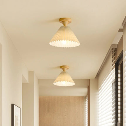 Plafonnier LED moderne en bois avec abat-jour tissu plissé — LZ4X9Q2