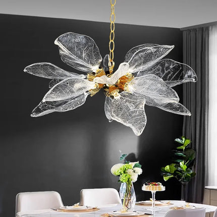Lustre moderne en résine et verre forme feuille pour intérieur — LZ4X9T