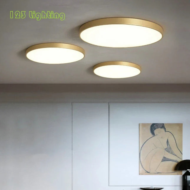 Plafonnier LED minimaliste en laiton doré avec télécommande — LZ7FQ2