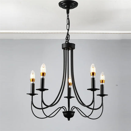 Lustre industriel en fer forgé noir 5 ampoules style vintage américain — LZ4N8Q7J
