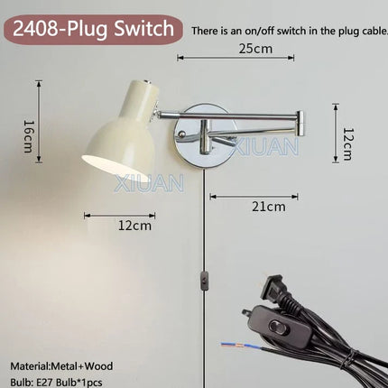 Applique murale LED à bras pivotant avec abat-jour en tissu plissé et métal — LZ4X9JQ