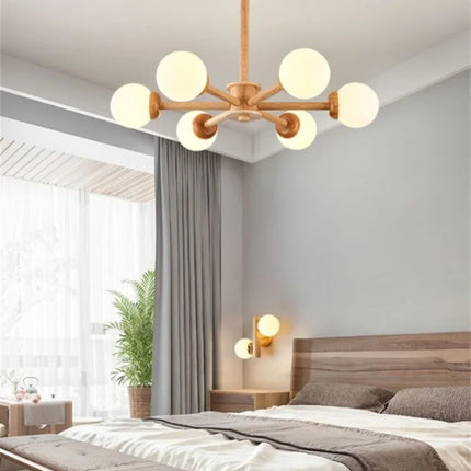 Lustre japonais en bois avec abat-jour en verre pour décoration intérieure — LZ4X9M