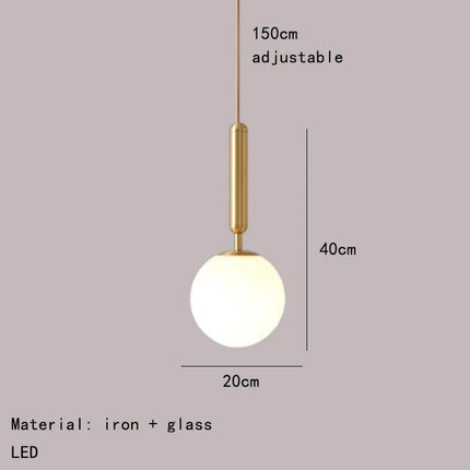 suspension moderne en verre avec ampoule en métal doré réglable