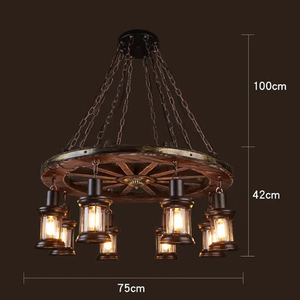 Lustre suspension rétro en bois style industriel pour café — LZ4D7Q9