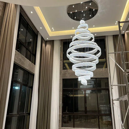 Lustre LED en cristal à anneaux pour escalier et salon moderne — LZ4P9X