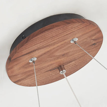 Lustre rond en noyer avec ampoules LED en verre moderne — LZ4X9P