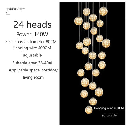 Lustre spirale moderne avec LED et boule de cristal — LZ4X9P