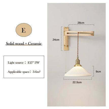 Applique murale en verre, bois et céramique avec bras pivotant pliable — LZ4X9M