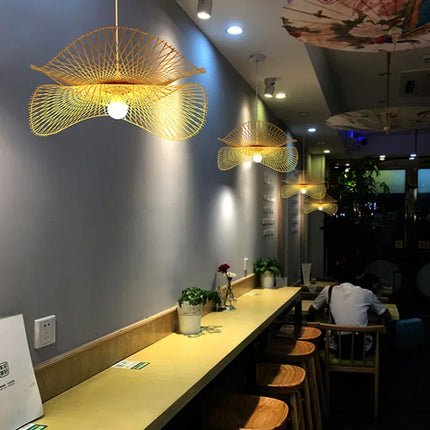 Suspension lustre en bambou fait main avec éclairage LED — LZ4X9T2