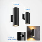 B-Alu-Capteur-9W-E27 / Noir-1tête / Pas d'ampoule