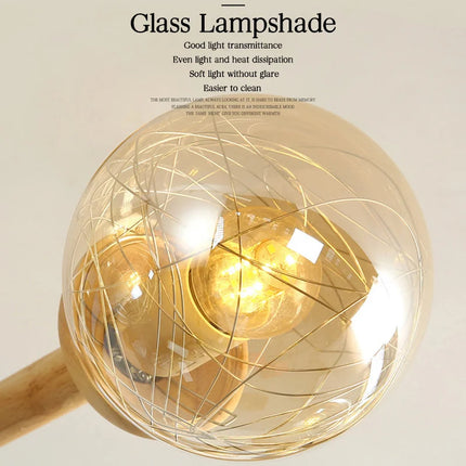 Lustre moderne en bois avec abat-jour en verre pour intérieur — LZ4X9P