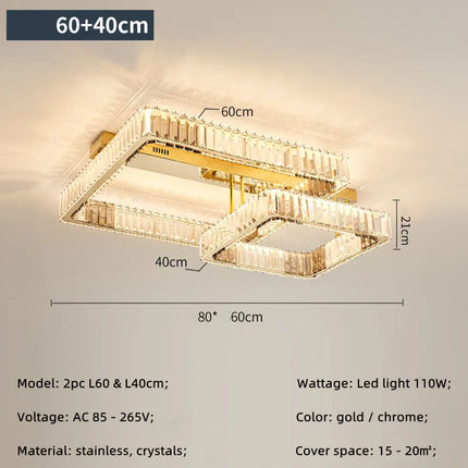 Plafonnier LED moderne à intensité variable avec lustre cristal pour salon et chambre — LZ4X9P2