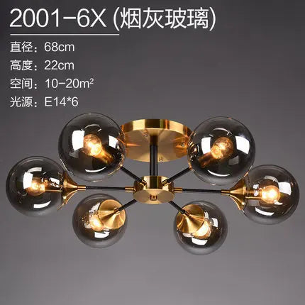 Lustre boule en verre transparent et gris fumé design LED — LZ4X9T1