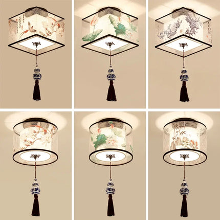 lustre chinois créatif lotus éclairage suspendu peinture décorative