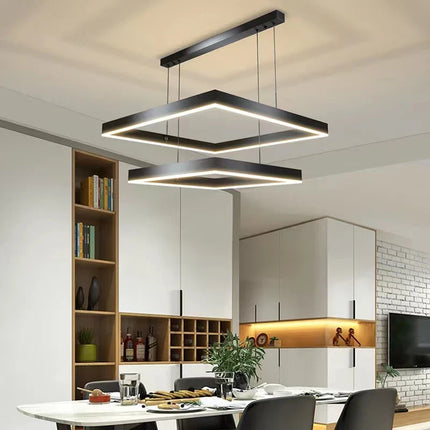 Lustre LED carré noir moderne pour salon et cuisine — LZ4X9P